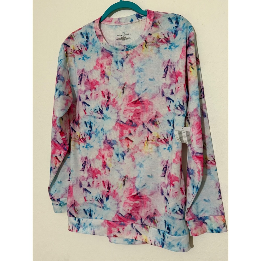 Bobbie Brooks Womens Small Tie Dye Crewneck Sweatshirt Pink Blue Long Sleeve NWT